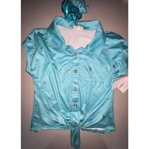 NWT Self Esteem Top + 2 Scrunchies Girls M